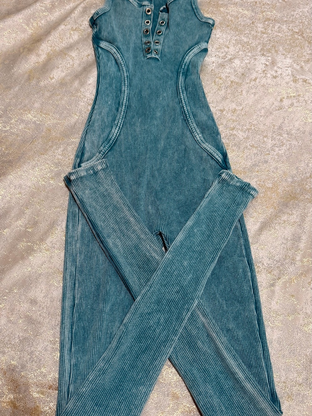 Fashion Nova Teal Ribbed Halter Jumpsuit - Picture 8 of 9